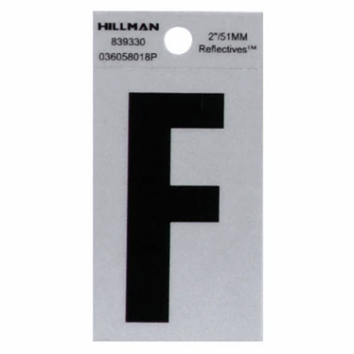 Adhesive House Address Letter F, Reflective Vinyl, Black and Silver, 2-In.