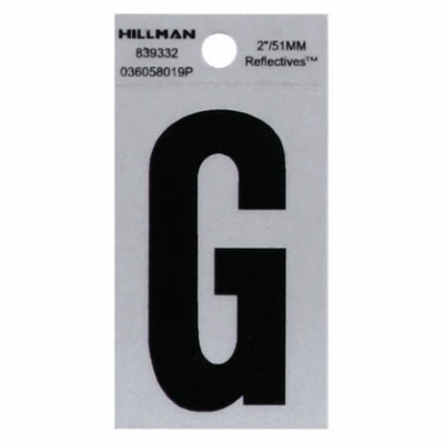 Adhesive House Address Letter G, Reflective Vinyl, Black and Silver, 2-In.