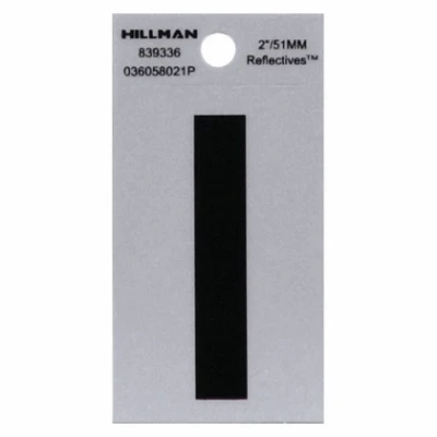 Adhesive House Address Letter I, Reflective Vinyl, Black and Silver, 2-In.