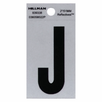 Adhesive House Address Letter J, Reflective Vinyl, Black and Silver, 2-In.