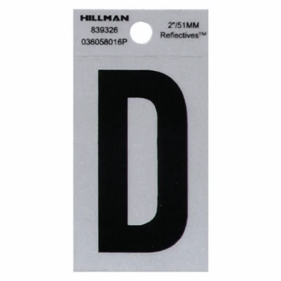 Adhesive House Address Letter D, Reflective Vinyl, Black and Silver, 2-In.
