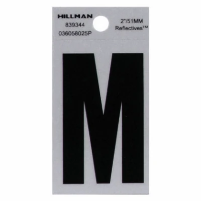 Adhesive House Address Letter M, Reflective Vinyl, Black and Silver, 2-In.