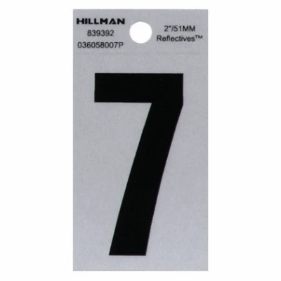 Adhesive House Address Number 7, Reflective Vinyl, Black and Silver, 2-In.