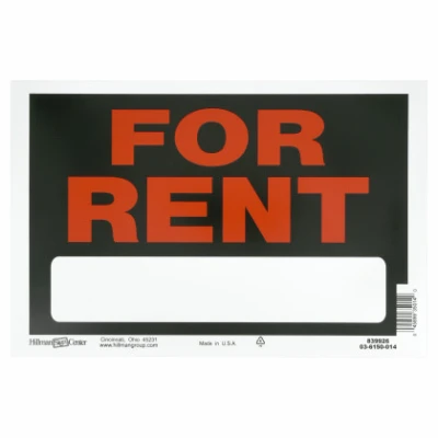 For Rent Sign, Black and Red, 8 x 12-In.