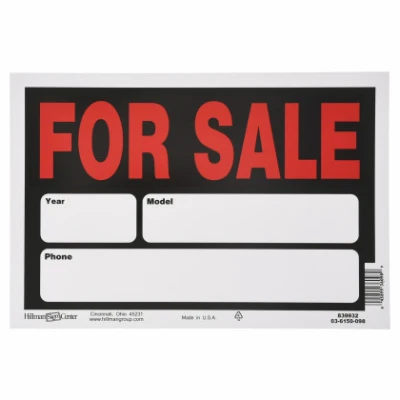 Automobile For Sale Sign, Black and Red, 8 x 12-In.