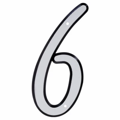 House Address Number 6, Nail-On, Reflective Plastic, 4-In.