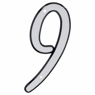 House Address Number 9, Nail-On, Reflective Plastic, 4-In.