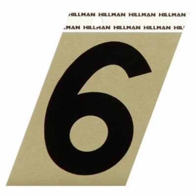 Relective Adhesive Angle-Cut House Address Number 6, Black and Gold Aluminum, 3-In.