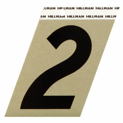 Relective Adhesive Angle-Cut House Address Number 2, Black and Gold Aluminum, 3-In.