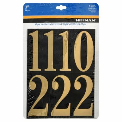 Adhesive House Address Number Pack, Black and Gold Vinyl, 3-In.