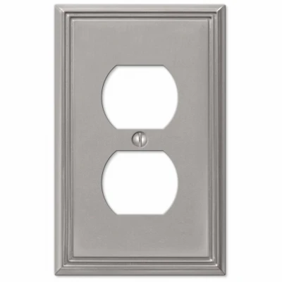 Metro Single Duplex Wall Plate, Brushed Nickel, Metal