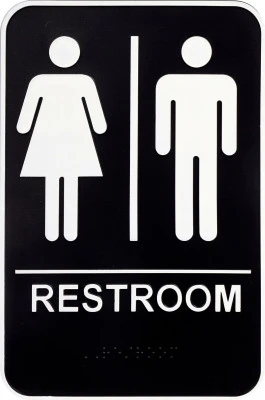 Handicapped Restroom Sign, Braille with Women & Man Icons, 6 x 9-In.