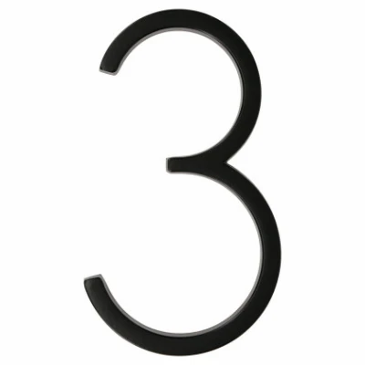 Distinctions House Address Number 3, Flush/Floating Screw Mount, Black Zinc, 5-In.