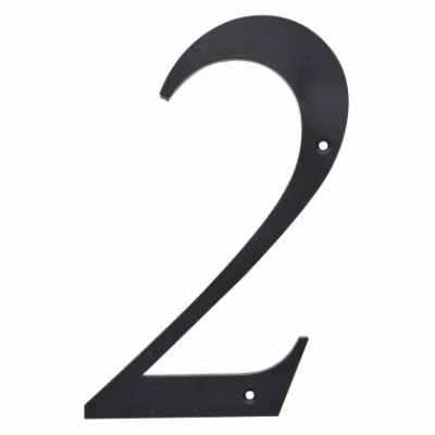House Address Number 2, Nail-On, Black Plastic, 6-In.