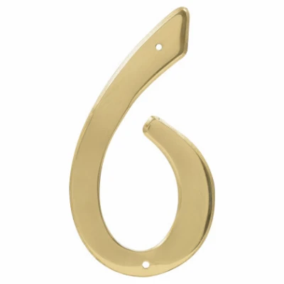 House Address Number 6, Nail-On, Brass, 4-In.