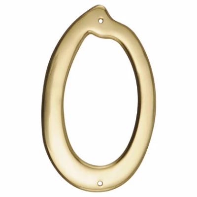 House Address Number 0, Nail-On, Brass, 4-In.
