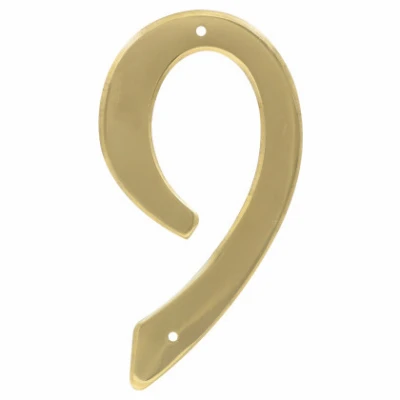 House Address Number 9, Nail-On, Brass, 4-In.