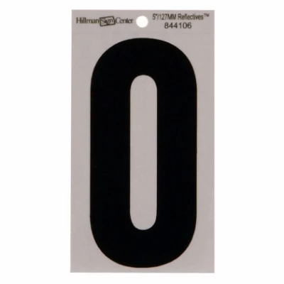 Adhesive House Address Number 0, Reflective Vinyl, Black and Silver, 5-In.