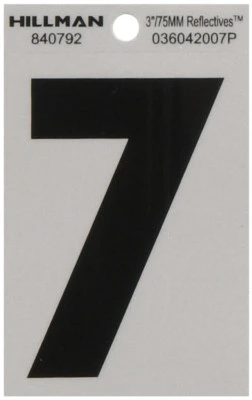 Adhesive House Address Number 7, Black and Silver Vinyl, 3-In.