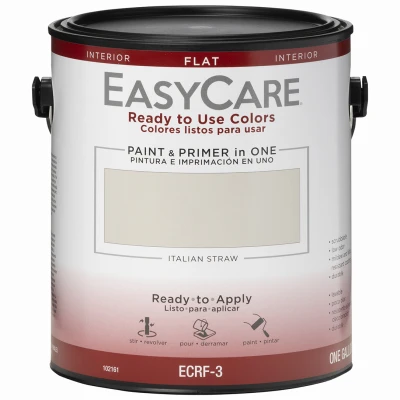 Ready To Use Interior Flat Latex Paint and Primer, Italian Straw Color, One Gallon