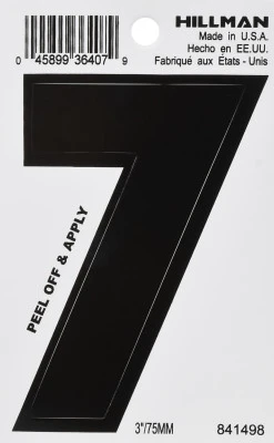 Adhesive House Address Number 7, Black Vinyl, 3-In.