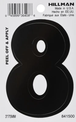 Adhesive House Address Number 8, Black Vinyl, 3-In.