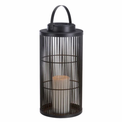 15 Inch Solar Rattan Basket Lantern with Metal and Resin Frame and LED Candle