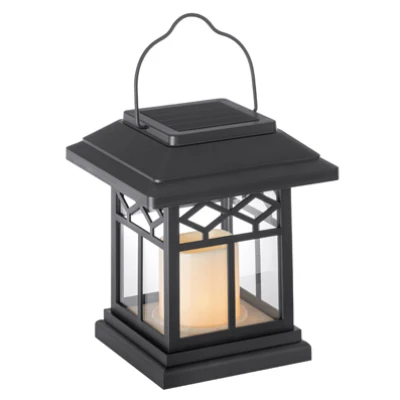 Solar Lantern, Black, LED Candle, 6.3 In.