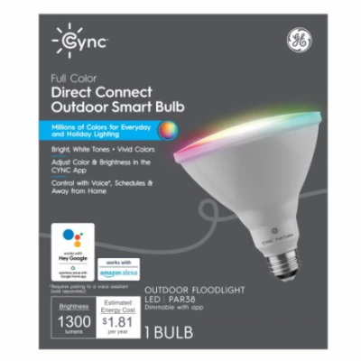 Cync Smart Outdoor Floodlight LED Bulb, Dimmable, Millions of Colors, Par38, 10 Watt