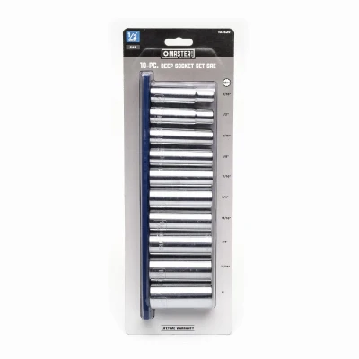 10-Piece SAE Deep Socket Set with 1/2 Inch Drive for Automotive and Mechanical Use
