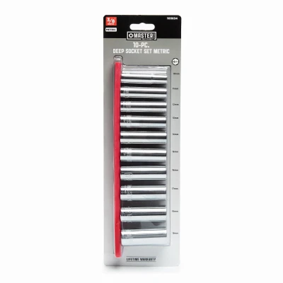 Ten Piece Metric Deep Socket Set with Three Eighths Inch Drive