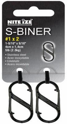 S-Biner Carabiner Clip, #1, Black, 2-Pk.