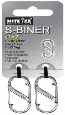 S-Biner Carabiner Clip, #1, Stainless Steel, 2-Pk.