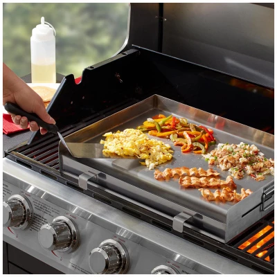 Five Piece Griddle and Grill Tool Set with Spatula, Tongs, Fork, Scraper, and Brush