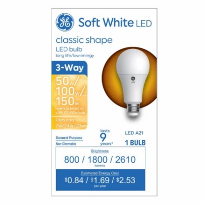 LED 3-Way Light Bulb, A21 Medium Base, Soft White, 7/14/21 Watt