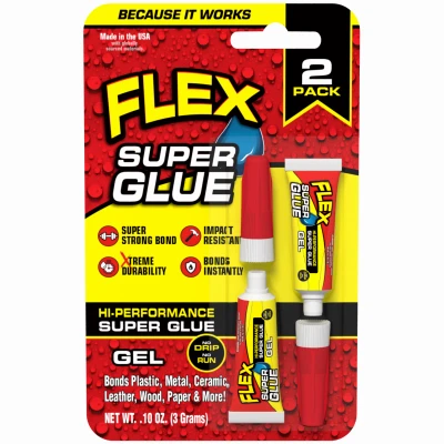 Flex Super Glue Gel, 3g Tubes, 2-Pk.