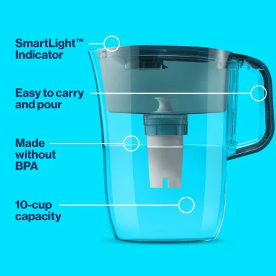 Water Filter Pitcher + Filter, 10 Cup Capacity