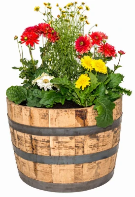 Half Wood Barrel Planter, Oak