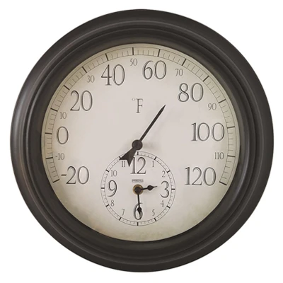 Thermometer With Clock, 14-In.