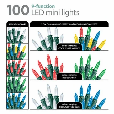 Multi-Function Christmas LED Color Sync Mini String Light Set, White/RGB, 100 Lights