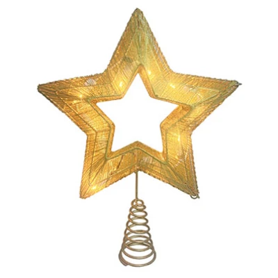 Gold Star Christmas Tree Topper With 10 Clear Mini Lights, 11 Inches