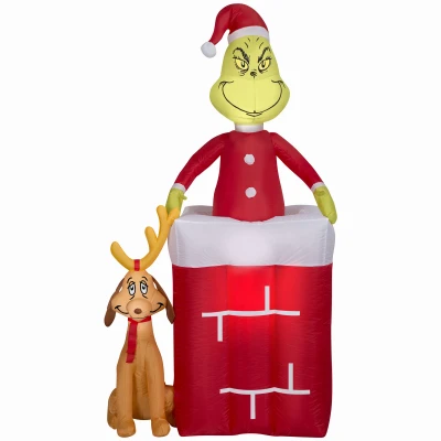 Dr. Seuss' Grinch in Chimney Inflatable Animated Christmas Decoration, LED Lights, 6 Ft.