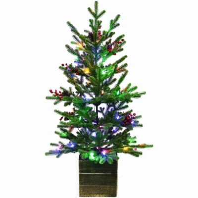 Potted Green Fraser Fir Artificial Christmas Tree, Multi Lights, 42 In.