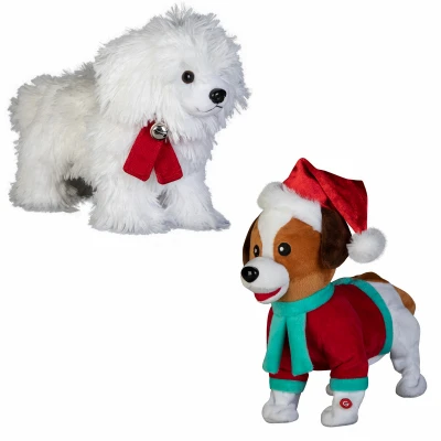Animated Musical Christmas Plush Puppy, Jack Russell or Komondor