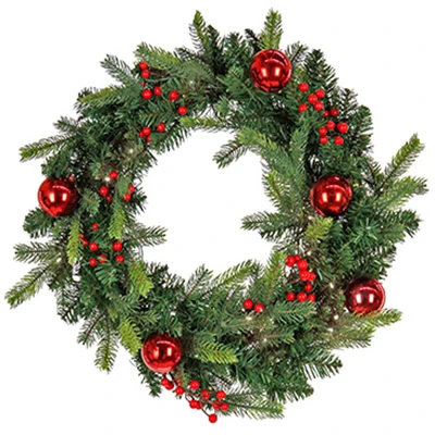Feel Real Scotch Creek Fir Artificial Christmas Wreath, 50 Warm White LED Lights, 24 In.