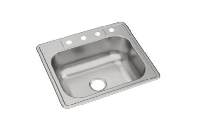 Dayton Stainless Steel Kitchen Sink, Satin Finish, Single Bowl, 4 Holes, 25 x 22 In.