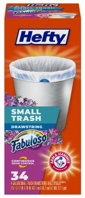 Small Drawstring Trash Bags, Fabuloso Scent, 4 Gallon, 34 Count