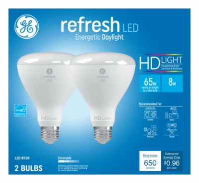LED HD+ Refresh Light Bulbs, BR30 Medium Base, 8 Watt, 2-Pk.