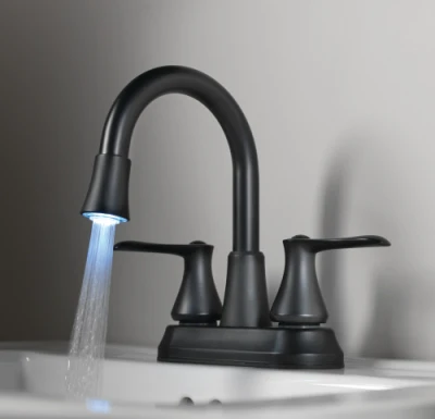 2-Handle Bathroom Faucet, LED Light, Pop-up Drain, Matte Black