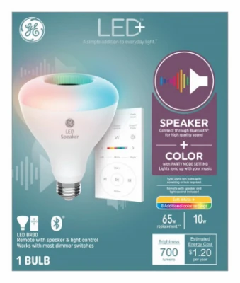 LED+ Speaker Light Bulb with Remote, Multicolor Syncs to Music, BR30, 10 Watt